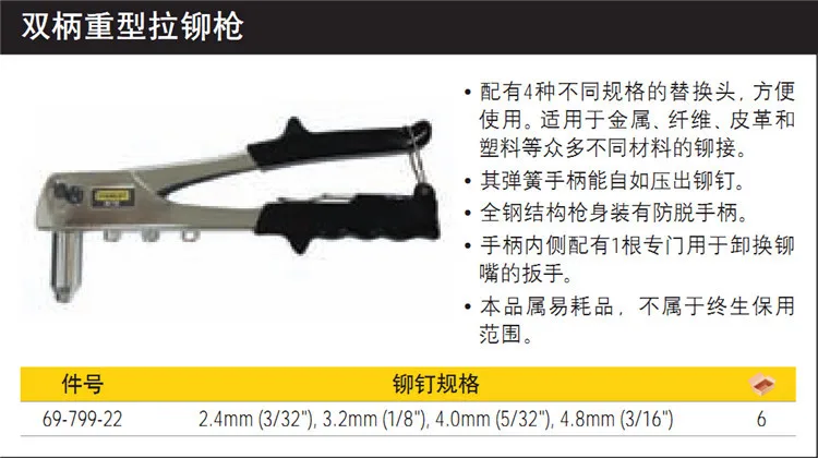 STANLEY Heavy Duty Riveter(4 Rivet Head) 1/"-3/16" 69-799-22