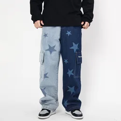 Pantalones vaqueros con estampado de estrellas para hombre, Pantalón recto de gran tamaño, estilo Hip Hop, Vintage, de pierna ancha, 2021