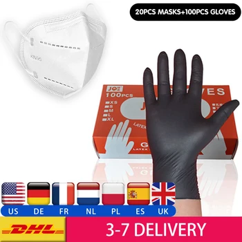 

Fast Delivery 20/100PCS Disposable Latex Gloves Black Nitrile Medical Gloves Universal Gloves with KN95 Masks DHL Free Shipping
