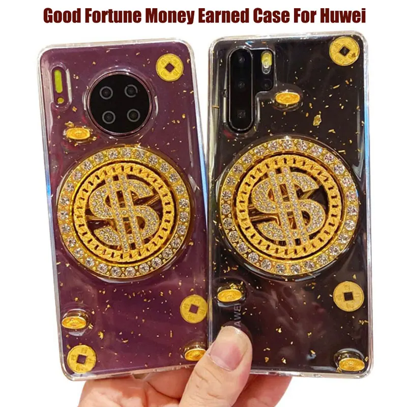 

Good Fortune Rotating Coins Silicone Phone Case For Huawei P20 P30 Pro Mate 20 30 Pro Nova 5 6 Money Earned Phone Fundas Cover