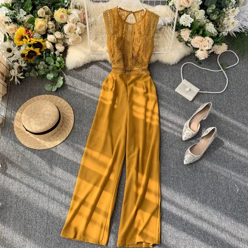 Guilantu Women Summer Office Overalls Length Jumpsuits Women O Neck Sleeveless Patchwork Lace Hollow Out Sexy Rompers Female Guilantu Women Summer Office Overalls Length Jumpsuits Women O Neck Sleeveless Patchwork Lace Hollow Out Sexy Rompers Female