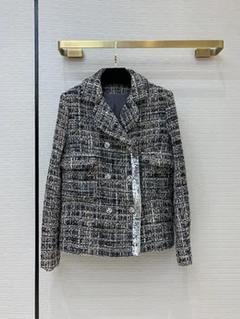 

Luxury Brand Woolen Blazer Coat 2020 Early Autumn Fashion Women Long Sleeve Sequin Embroidery Stitching Woven Soft Jacket Blazer