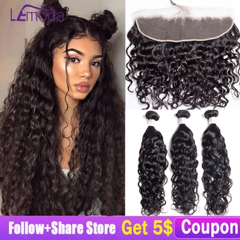 LeModa Malaysian Water Wave Human Hair 3 Bundles With Lace Frontal Closure Remy Hair Extensions Innrech Market.com