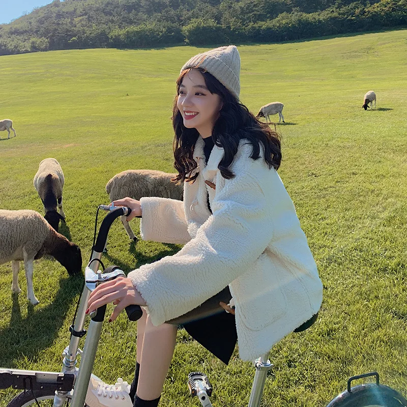 

2019 Winter New Style Solid Color Fur Toggle Lambs Wool Coat Korean-style Lambs Wool Cotton-padded Clothes Women's Winter