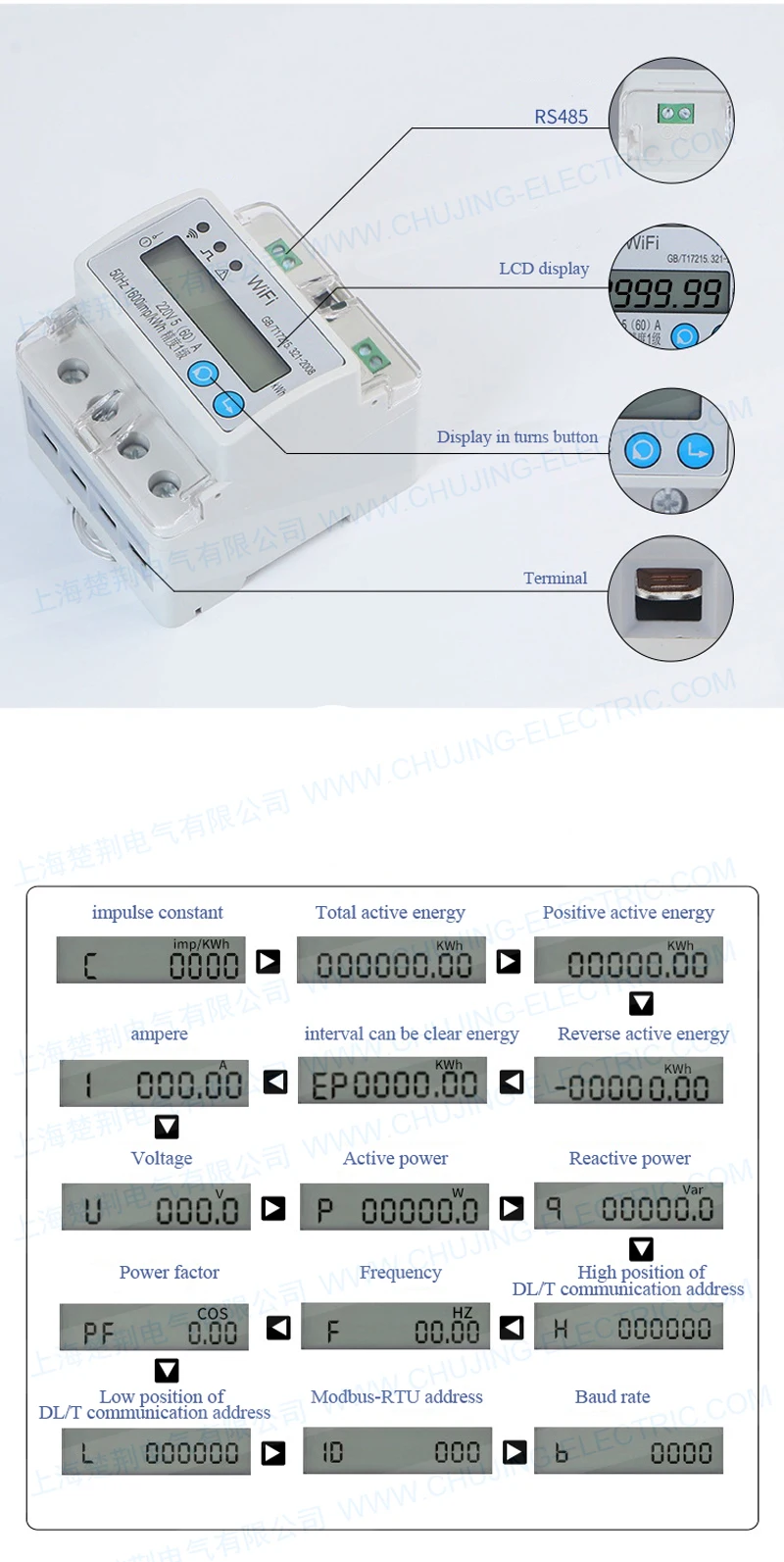 Телефон контроль ЖК-дисплей Wifi счетчик энергии однофазный кВтч метр 220V 5(60) A 50Hz Многофункциональный измеритель