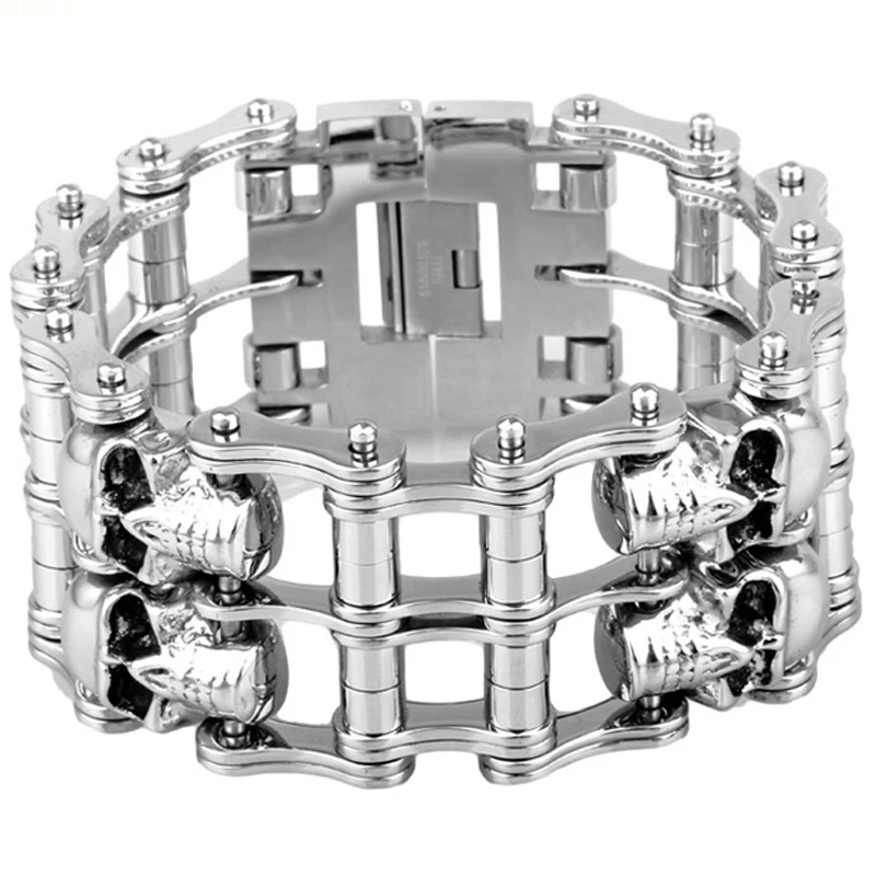 Панк, никогда не выцветает, 316 нержавеющая сталь, несколько головок черепа, очаровательный браслет для мужчин, байкер, ручная цепочка, браслет, Прямая поставка, ювелирное изделие