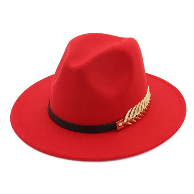 Showersmile Burgundy Women Fedora Hat 