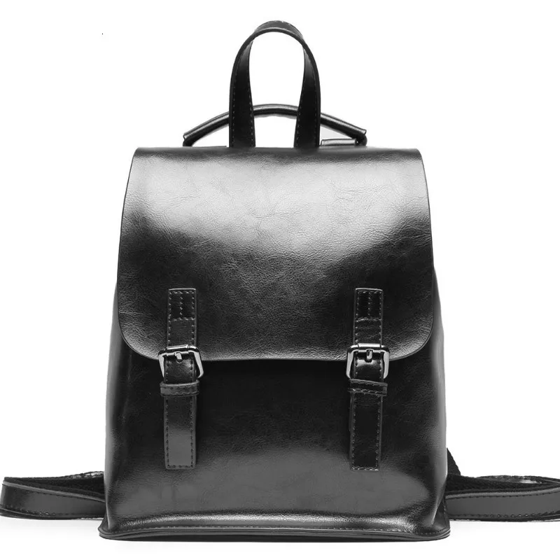 Новое поступление, высококачественный кожаный рюкзак для женщин, дамские ремни, элегантный стиль, ручная работа, кожаный однотонный рюкзак, Mochila Mujer Pack - Цвет: Black