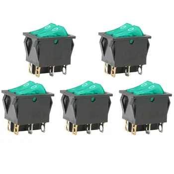 

5pcs ON/OFF 6 Pin Double SPST Rocker Boat Switch 250V/16A 250V/30A AC KCD3 Green