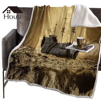 

BIGHOUSES Throw Blanket Sailboat Seawave Vintage Fleece Blankets Personalized Blankets Bedclothes