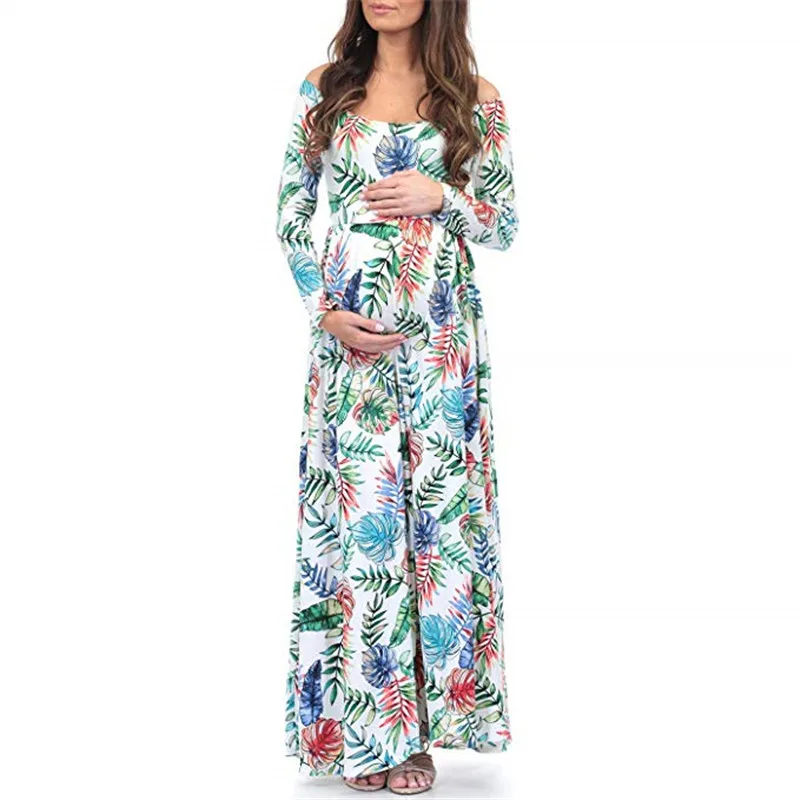 Fashion Maternity Shoot Dress Floral Print Maternity Gown Photo Prop Long Pregnancy Dress Photography Clothes For Pregnant Women (24)