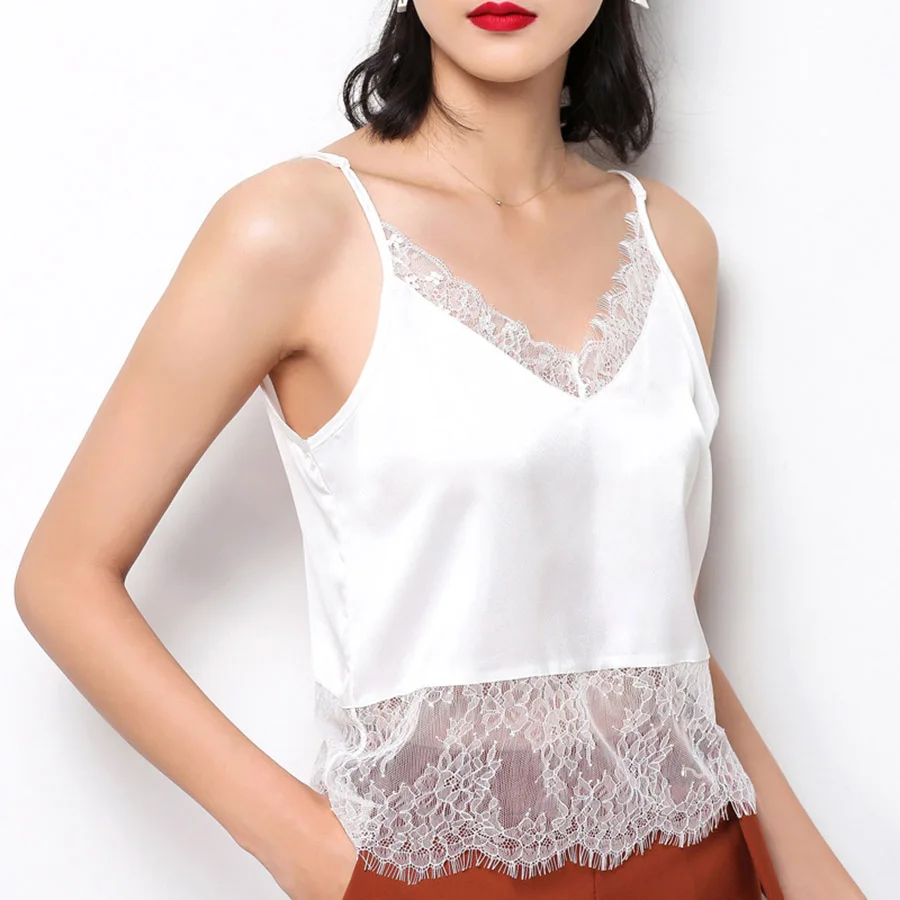 Топы mujer verano, летний сексуальный кружевной топ с v-образным вырезом, Сексуальный Топ для женщин, сшитый шелковым лифчиком, джемпер, женская одежда - Цвет: Белый