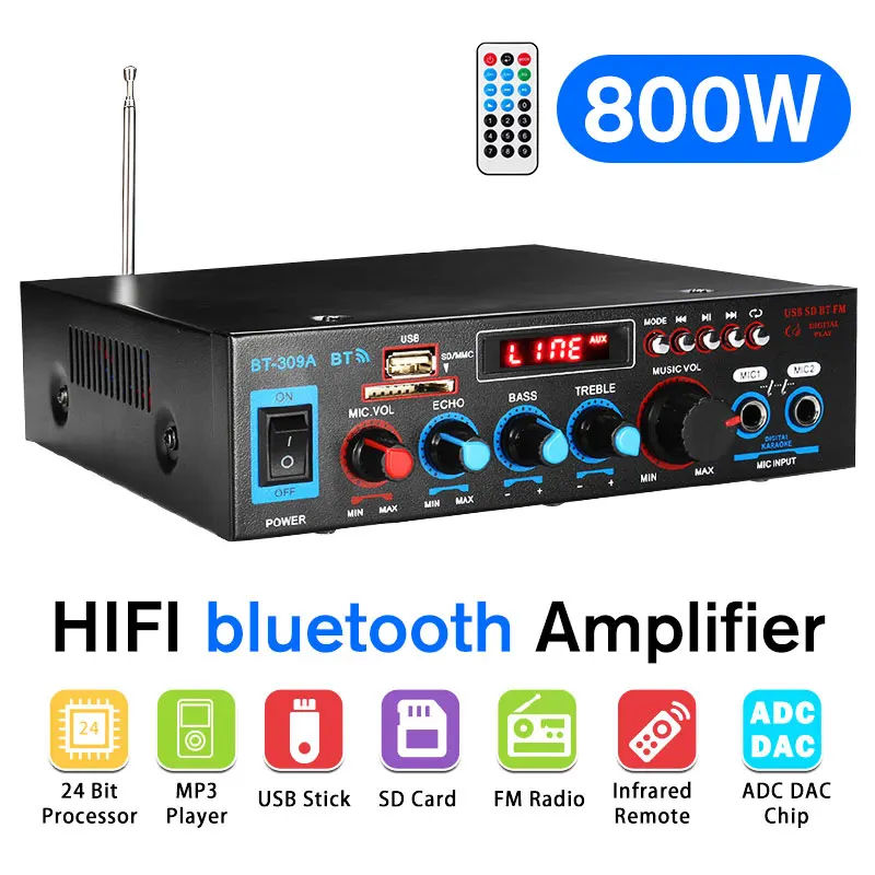 110/220V 800 Вт домашний усилитель аудио bluetooth усилитель сабвуфер мощный автомобильный усилитель аудио Поддержка поддержкой USB, SD карт памяти, fm-радио реверберации Функция