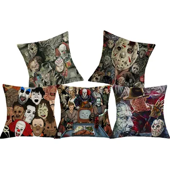 

Home Decorative Linen Square Pillowcases Horror Movie Murderers Cushion Cover Cases For Sofa Chair
