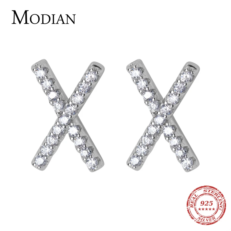 Modian 925 стерлингового серебра Ослепительная Ясно CZ X Форма модные серьги-гвоздики