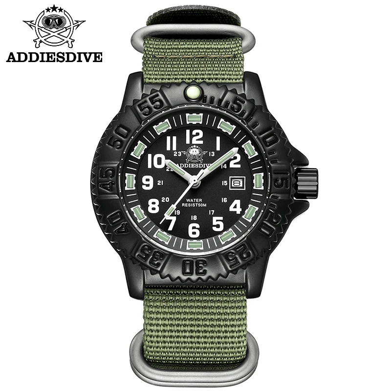 

Addies dive Sport Watches Luminous tube Military NATO Nylon Wrist Watch Man Clock Fashion Chronograph Wristwatch Men's watch