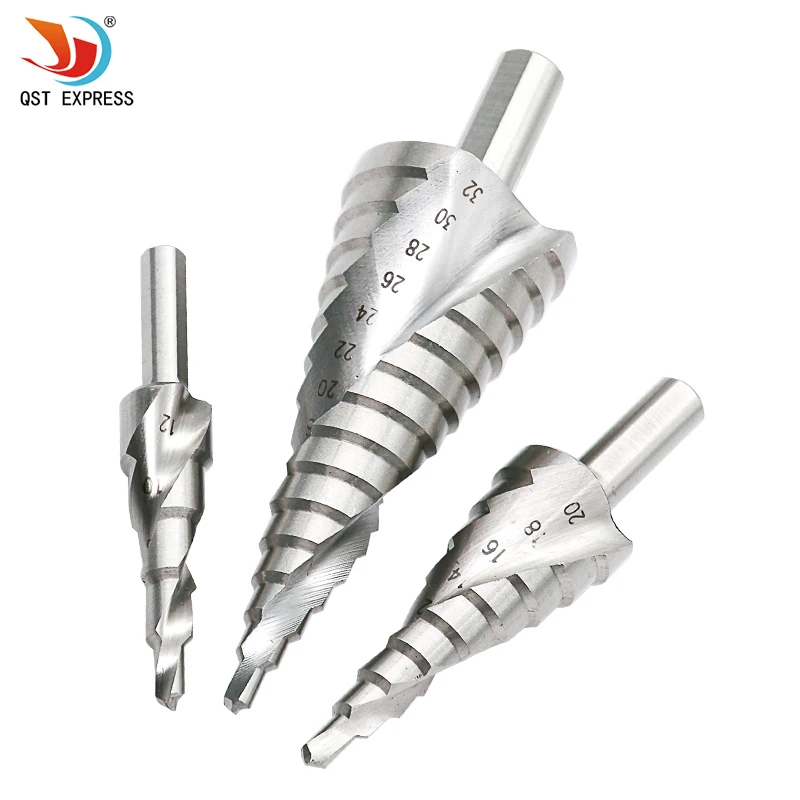 HSS spiral flute step drill bit 4-12/20/32mm triangular shank step taper drill bit Pagoda drill hole opener metal tool drilling