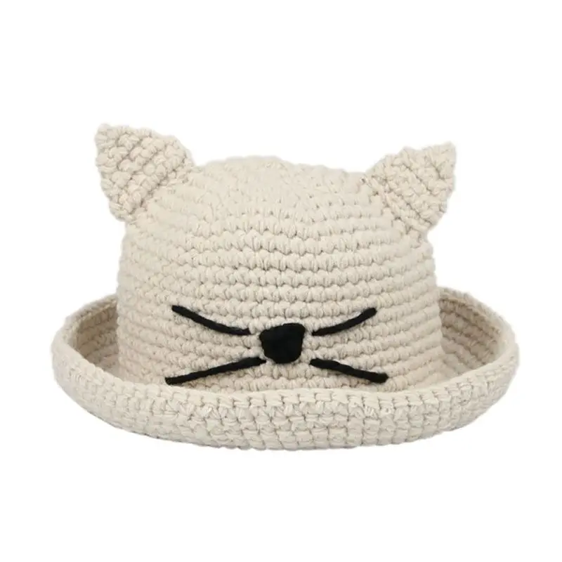 Милая летняя пляжная кепка с котом для маленьких девочек; вязаная соломенная шляпа принцессы; Милая пляжная кепка с кукольным рисунком кота; От 0 до 8 лет