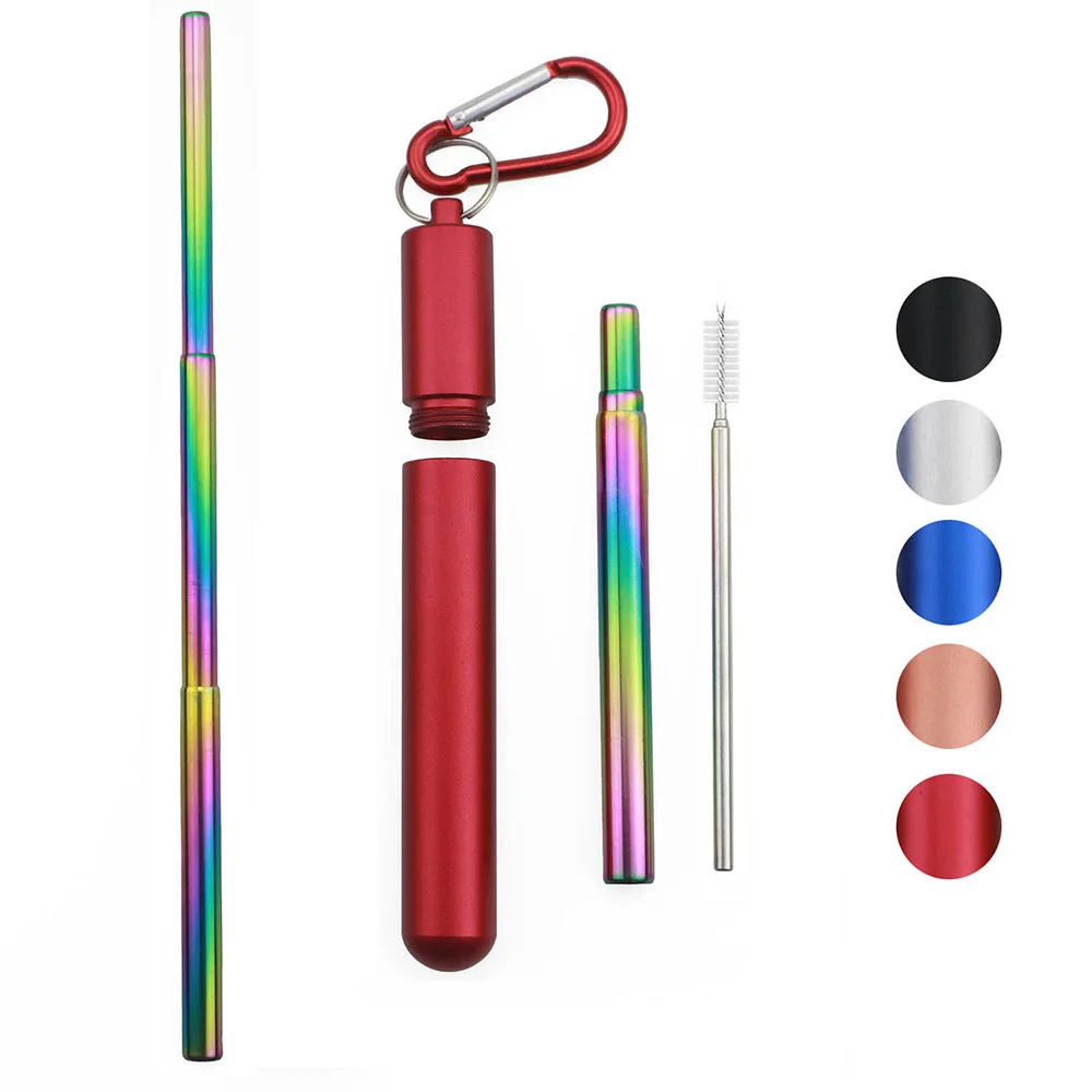 

3Pcs Portable Stainless Steel Telescopic Drinking Straw For Travel Reusable Collapsible Metal Drinking Straw With Case And Brush