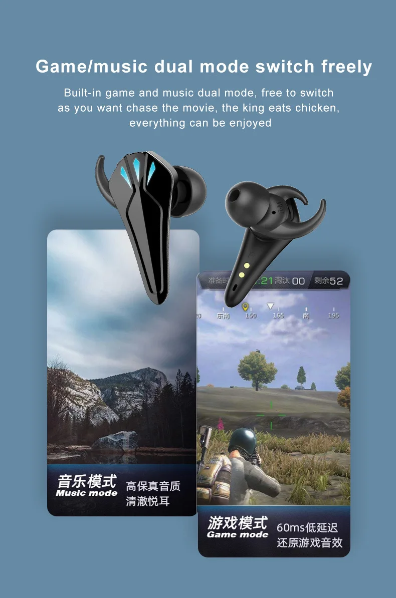 Posição Cyberpunk Fone de Ouvido sem Fio Duplo Tws Bluetooth 5.0 Fones de Ouvido para Jogos para Smartphone com Som Estéreo - Image 4