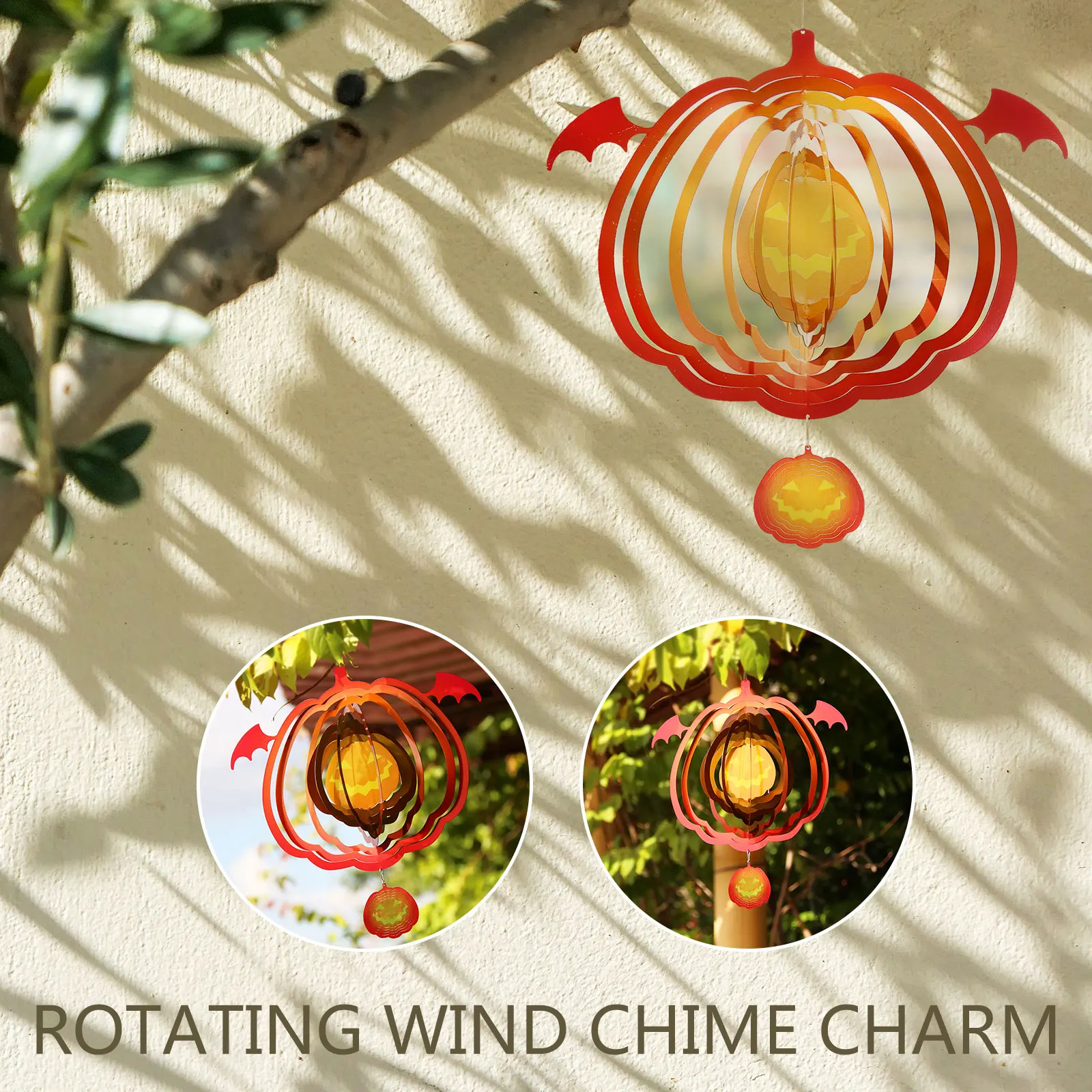 Pumpkin Wind Chime - Stainless Steel Rotating Windmill with S Hook Pendant Kinetic 3D Heart-shape Catcher | Дом и сад