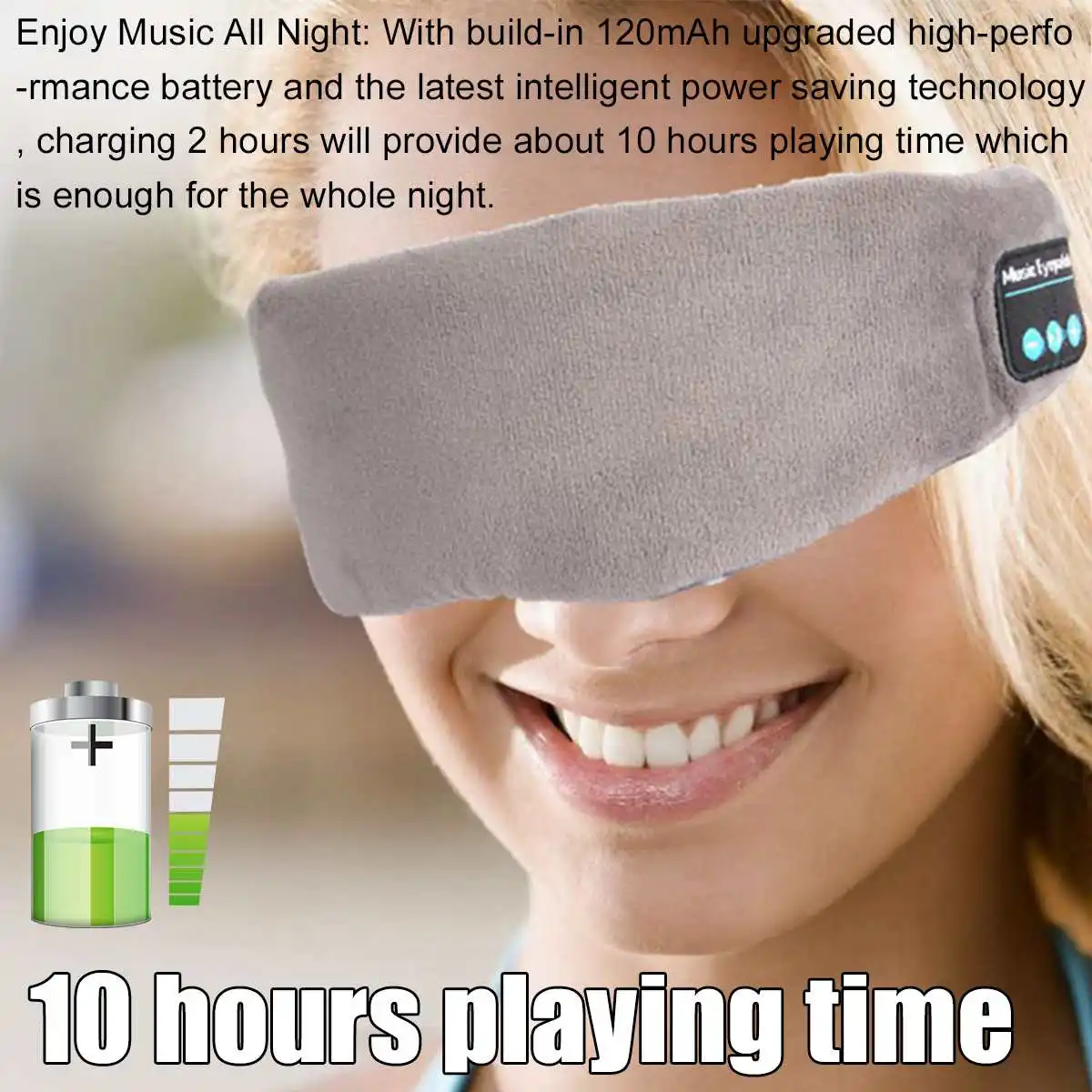 Upgraded HIFI wireless headset bluetooth v5 0 call music sleep artifact breathable sleep eye mask headphone Grey Black