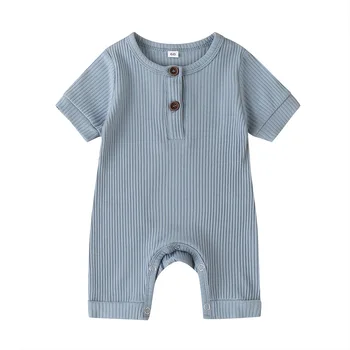 Pudcoco 0-18M Newborn Baby Girl Boy Solid Romper Cotton Short Sleeve Jumpsuit Button Girl Boy Summer Cotton Clothing 5