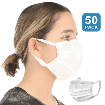 

50pcs Disposable Face Mask For Adult Widen Ear Strap Rope 3-layer Mask Anti Pollution Pm2.5 Dustproof Earloop Face Mouth Mask