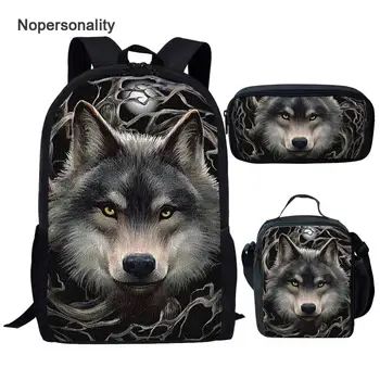 

Nopersonlity 3Pcs/Set 3d Zoo Wolf Print School Backpack for Kids Cool Student Boys Girls Bagpack Sets Elementary Children Bags