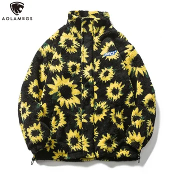 

Aolamegs Winter Men Jacket Lambswool Jacket Warm Flower Casual Cotton Coats Oversized Jackets Fashion Streetwear Hip Hop Parkas