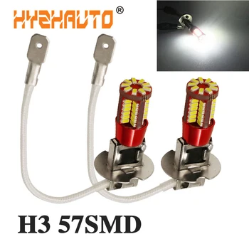 

HYZHAUTO 2Pcs H3 LED Fog Lamp White 3014 57-SMD DRL Daytime Running Lights Auto Driving Bulbs 12V