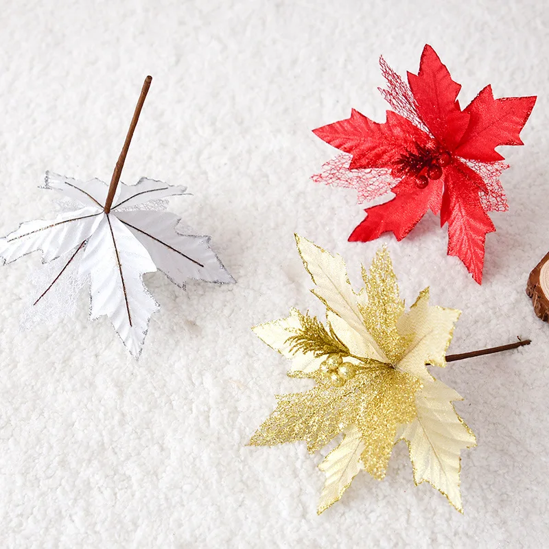 1 шт. 25 см блестящие искусственные Chritsmas цветы Poinsettia поддельные цветы для Рождества DIY домашнее свадебное украшение Рождественская Цветочная головка