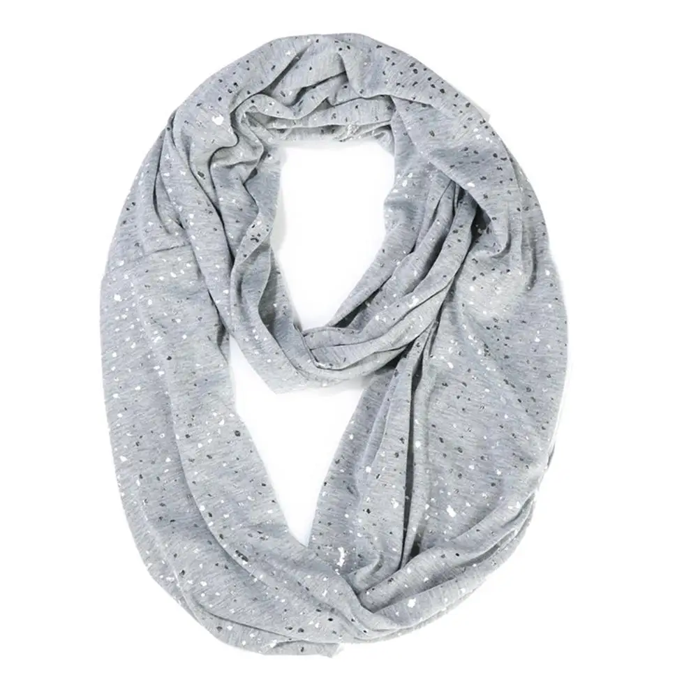 Женский зимний бесконечный шарф с блестками скрытый на молнии шарф с карманами на шею 180x25 см - Цвет: Light Gray
