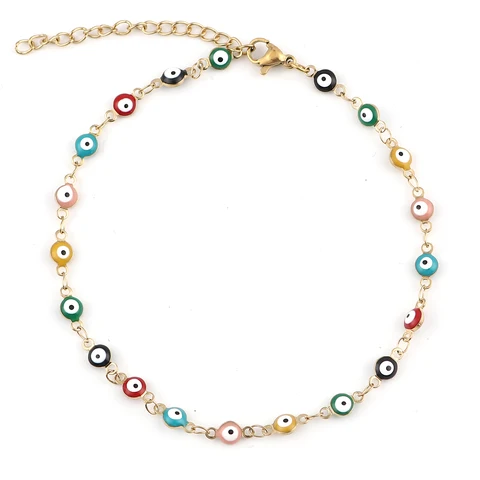 eye Stainless Steel Anklet  For Women Enamel Evil Eye Anklets Bracelets on The Leg Jewelry Gifts 23cm(9") long, 1 Piece