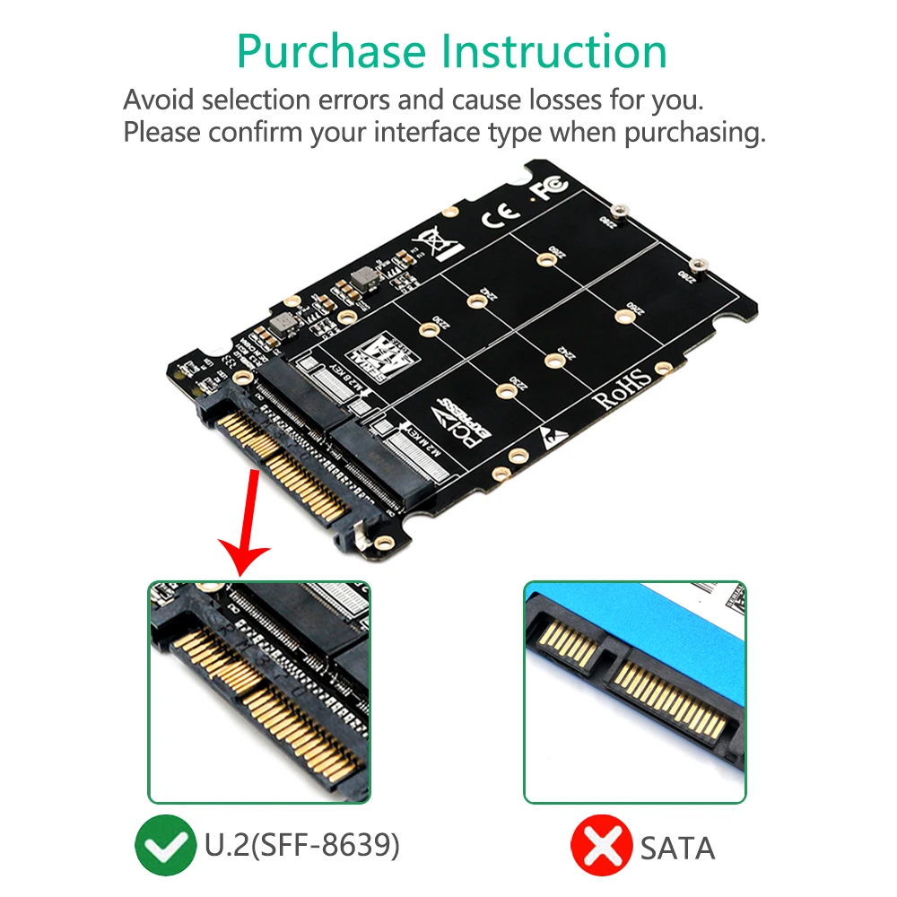 M.2 SSD на U.2 адаптер 2в1 M.2 NVMe и SATA-Bus NGFF SSD на PCI-e U.2 SFF-8639 адаптер PCIe M2 конвертер для настольных компьютеров