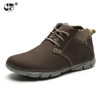 baratas Sapatos De Marca De Pouco Peso Botas Masculinas Botas De Tornozelo De Couro Genuíno Casual Laço-up Sapatos Masculinos Tamanho Grande Botas Artesanais Huj