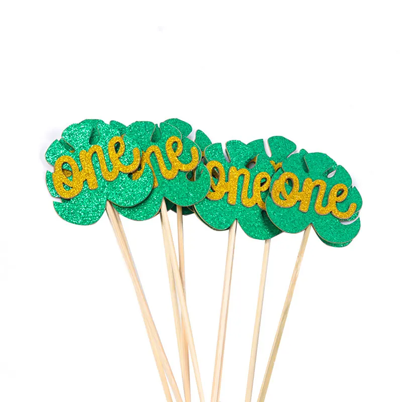 10pcs 1st Birthday Cake Toppers Cupcake Topper Jungle Wild One Kids 1 Year First Birthday Party DIY Decoration Baby Shower