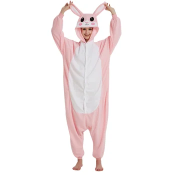 

Rabbit Animal Women Pajamas Onesie For Adults Girls Kigurumi Fleece Bunny Sleepwear Cosplay Costume Jumpsuit One-Piece Pijamas