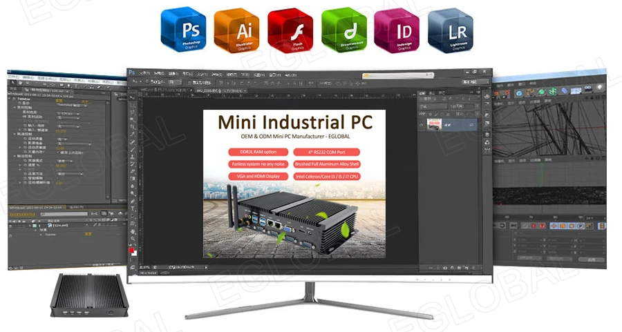 Egobal безвентиляторный промышленный ПК Intel Celeron 1037U с 4COM cpu gamer VGA HD DDR3L dual LAN мини настольный ПК