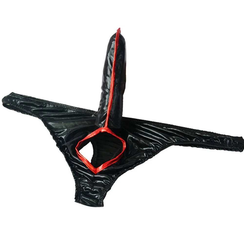 Мужское нижнее белье латексные трусы кожаные стринги с закрытым пенисом из