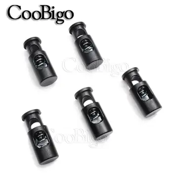 

500pcs Plastic Black Cord Lock Toggle Stopper Clip for Paracord Shoelace Garment Bags Lanyard Rope Accessories 32 x 13mm