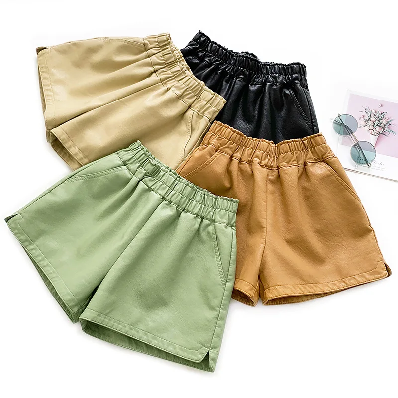 AcFirst Autumn Black Green Women Fashion PU Leather Shorts High Waist Shorts HotPants Sexy Short Plus Size Moto Biker Bottom