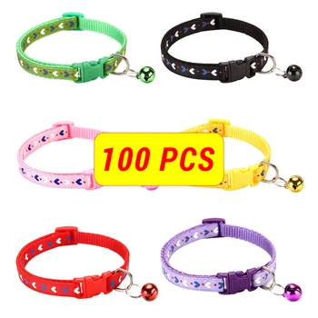 

Wholesale 100 Pcs Nylon Cat Collar With Bell Adjustable Buckle Collar Pet Supplies Cat Collar for Small Dog Chihuahua Necklace