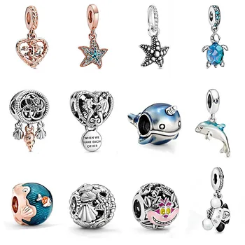 

2020 Summer Series Marine Life Hollowed Out Hippocampus, Starfish Shell, Dolphin. Narwhal Charm DIY Original 1:1 Female Jewelry