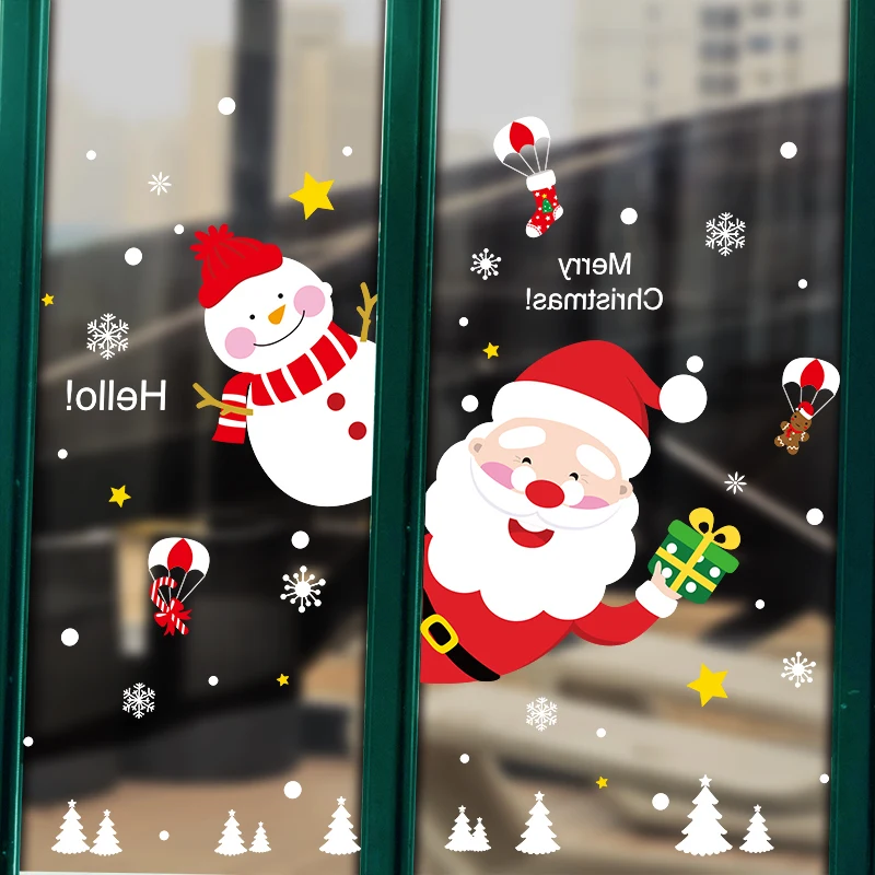 [SHIJUEHEZI] отец новогодние наклейки на окно Винил DIY Снеговик Наклейки стены для