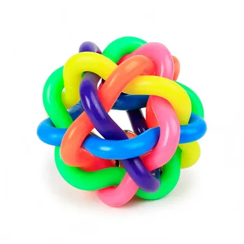 

Pet Soft 2PCS Dog Cat Sound Ball Rainbow Colorful Rubber plastic Playing Toy Dog Chew Knot Ball Woven Braided Bouncy Rubber Toy
