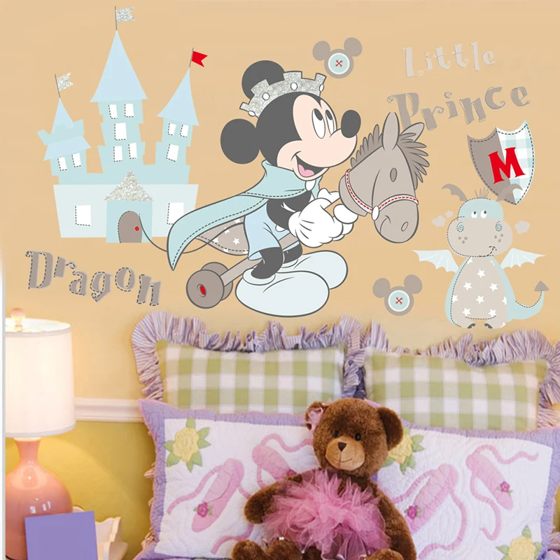 Cartoon Disney Mickey Mouse Prince Castle Dragon Wall Stickers For Home Decor Kids Rooms Wall Decals PVC Mural Art DIY Poster