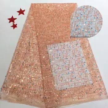 

French tulle lace fabric 2019 high quality lace sequins africa nigeria mesh lace fabric wedding sewing