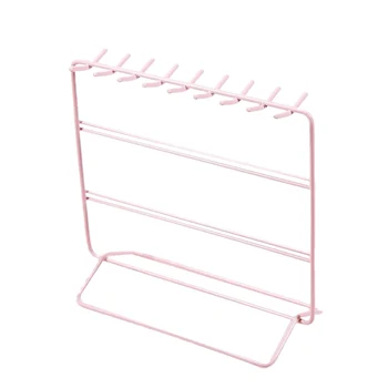 

Jewelry Stand Free Standing Necklace Earrings Home with Hook Display Stand Bracket Iron Decoration Desktop Storage Pink