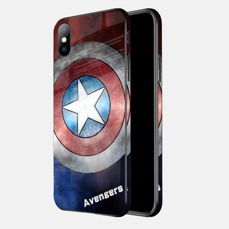 CAPTAIN2 Роскошный чехол из закаленного стекла для телефона Marvel Мстители для iPhone 8 7 6 6s Plus 11 Pro XS MAX XR 10 8Plus чехол с человеком-пауком, Бэтменом, ядом - Цвет: CAPTAIN2